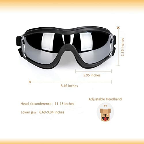 Dog goggles with adjustable headband and dimensions