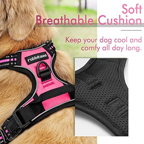 Pink dog harness with soft breathable cushion