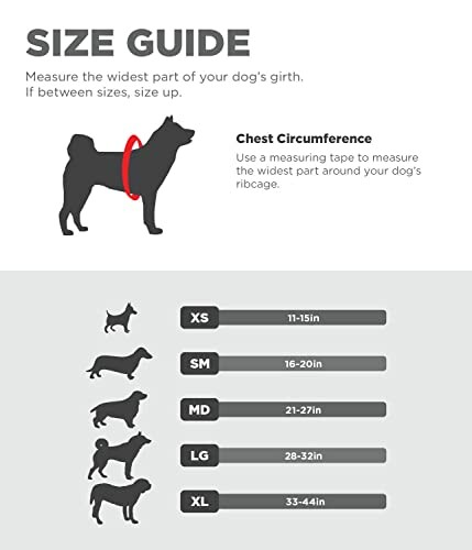 Dog size guide chart for measuring chest circumference.