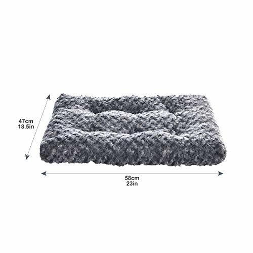 Gray rectangular pet bed with dimensions 58cm by 47cm