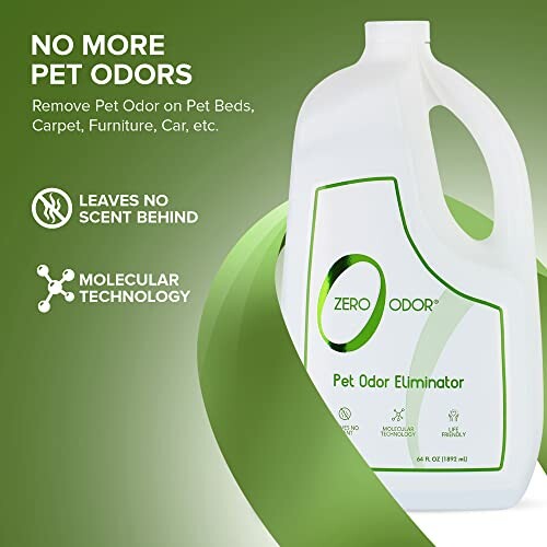 Pet odor eliminator bottle with molecular technology branding.