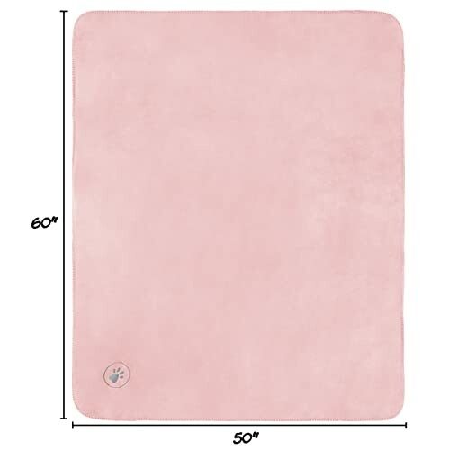 Pink fleece blanket with dimensions 60 by 50 inches.